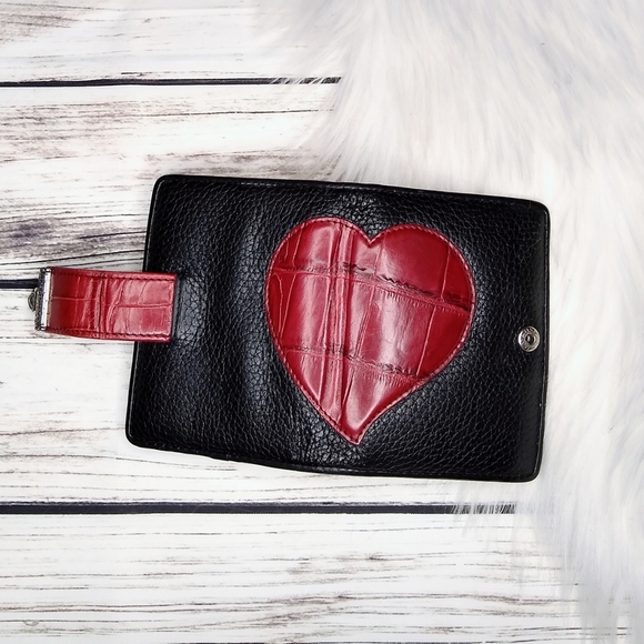 BRIGHTON BLACK LEATHER RED HEART BI FOLD WALLET - Picture 7 of 7